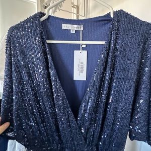 Sequin Navy Maxi Gown - Size Medium